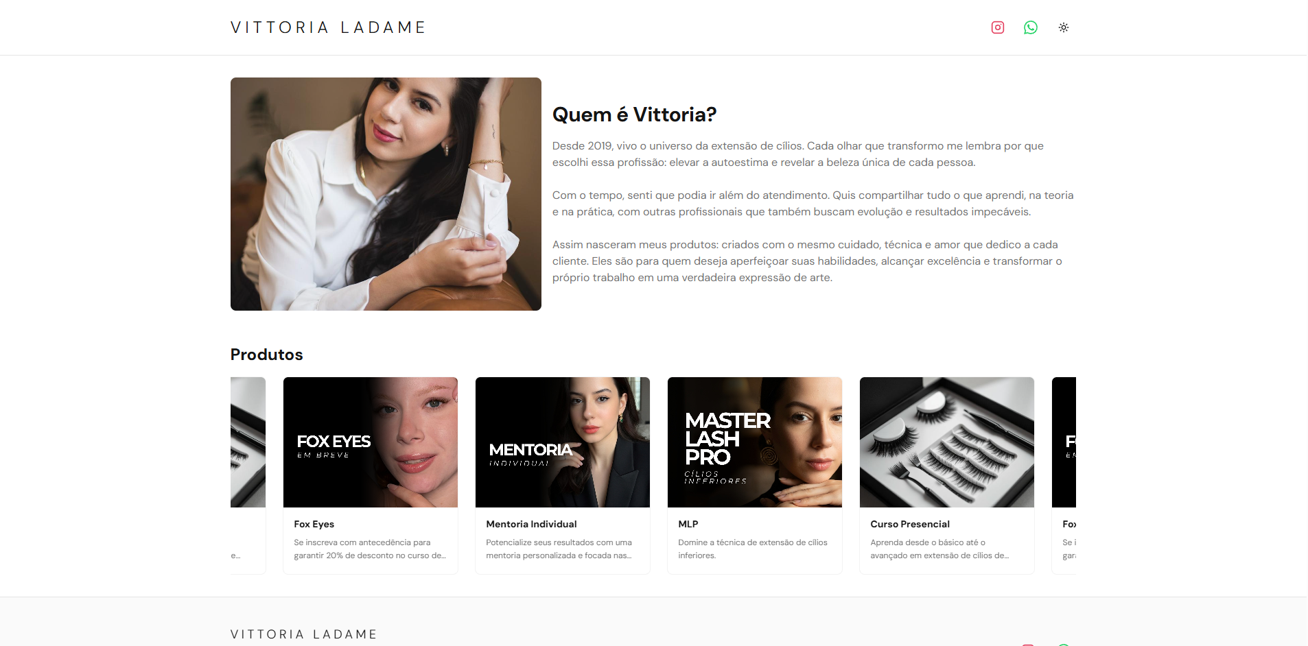 Portfólio online de Vittória Ladame desenvolvido pela GVP